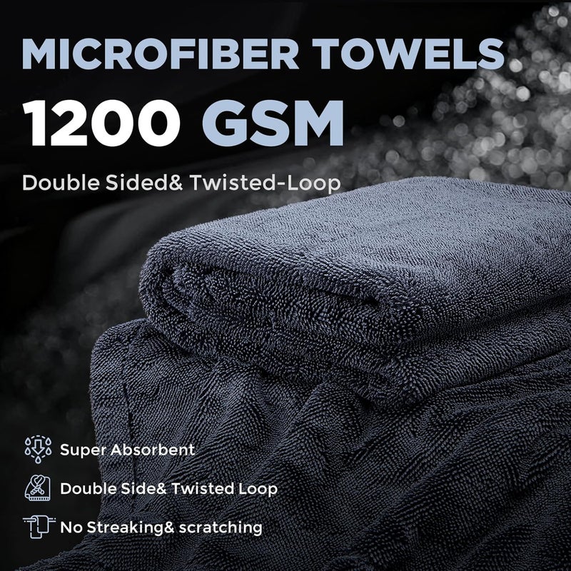 LBLVBNEWD 2-Pack 1200GSM Microfiber Car Drying Towels, Extra Large Twisted-Loop Absorbent Drying Towel for Cars and Trucks, Without Streaks, Scratches, or Water Spots (35"x 24") - Image 2